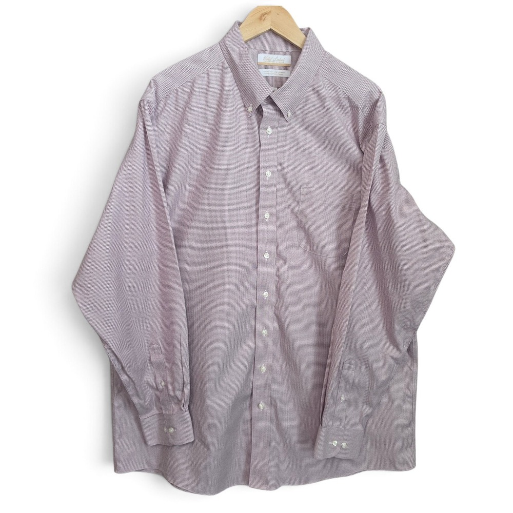 Roundtree & Yorke Gold Label Dress Shirt Mens 18 36/37 Tall Houndstooth EZ Wash